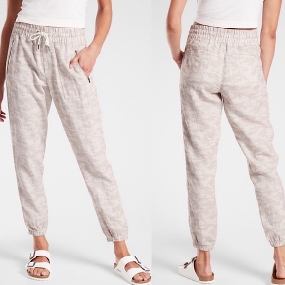 Athleta Womens‎ Cabo Linen Joggers 12 Camo Athletic Travel Lightweight Plus Size - Picture 1 of 15
